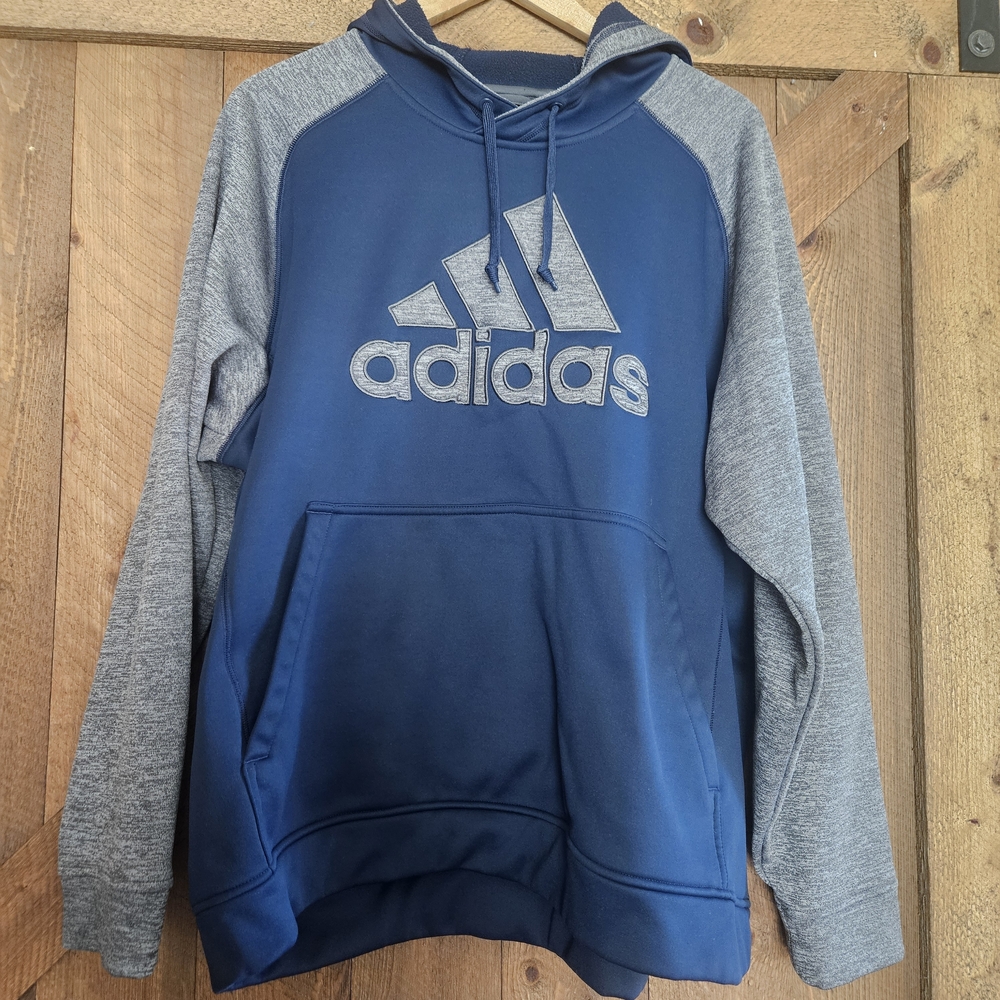 Adidas Men's Blue and Gray Hoodie 2XL